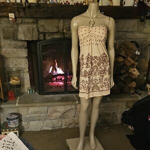 Lovely Cream and Brown Patterned 2way 'Hot Summer Nights' Dress > Lg